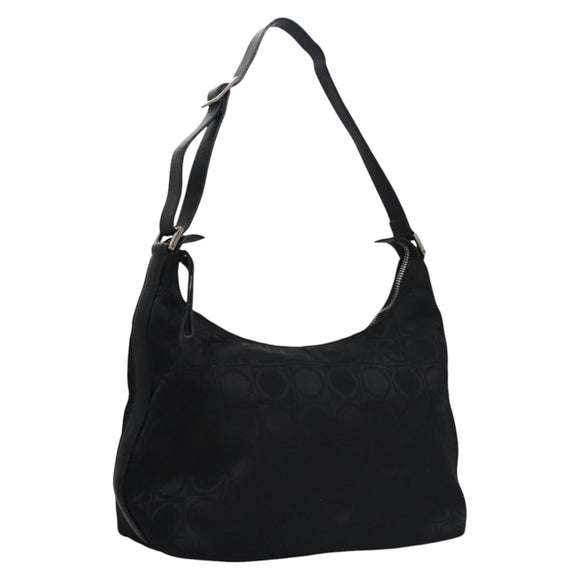 Salvatore Ferragamo Gancini Shoulder Bag Canvas Black Silver Auth bs23336