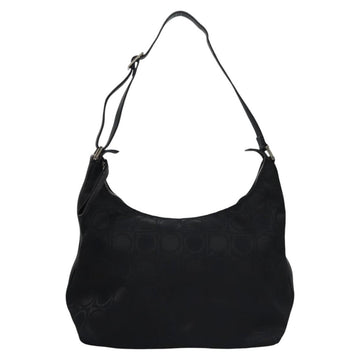 Salvatore Ferragamo Gancini Shoulder Bag Canvas Black Silver Auth bs23336 - 0