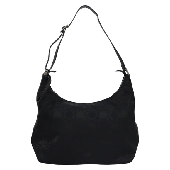 Salvatore Ferragamo Gancini Shoulder Bag Canvas Black Silver Auth bs23336