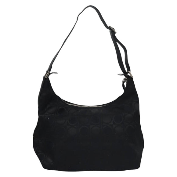 Salvatore Ferragamo Gancini Shoulder Bag Canvas Black Silver Auth bs23336