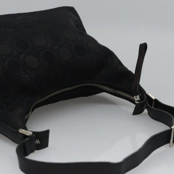 Salvatore Ferragamo Gancini Shoulder Bag Canvas Black Silver Auth bs23336