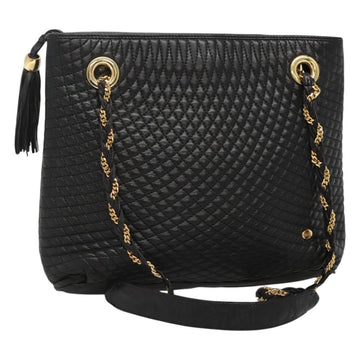 BALLY Quilted Chain Shoulder Bag Leather Black Gold Auth bs23339