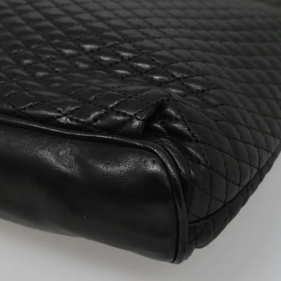 BALLY Quilted Chain Shoulder Bag Leather Black Gold Auth bs23339