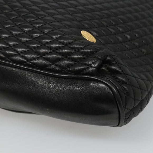 BALLY Quilted Chain Shoulder Bag Leather Black Gold Auth bs23339