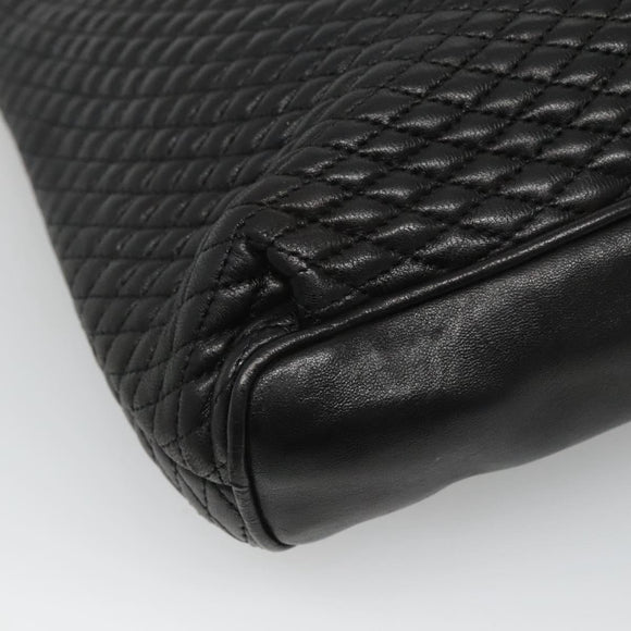 BALLY Quilted Chain Shoulder Bag Leather Black Gold Auth bs23339