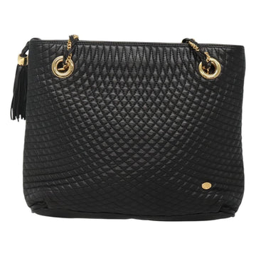 BALLY Quilted Chain Shoulder Bag Leather Black Gold Auth bs23339 - 0