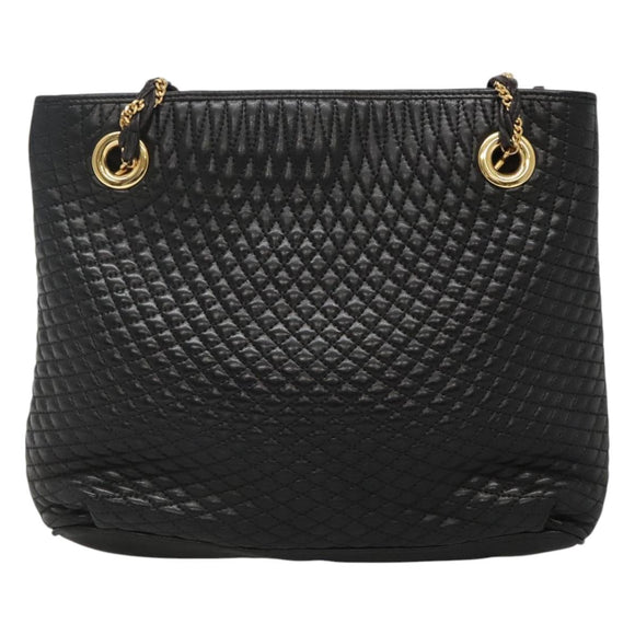 BALLY Quilted Chain Shoulder Bag Leather Black Gold Auth bs23339