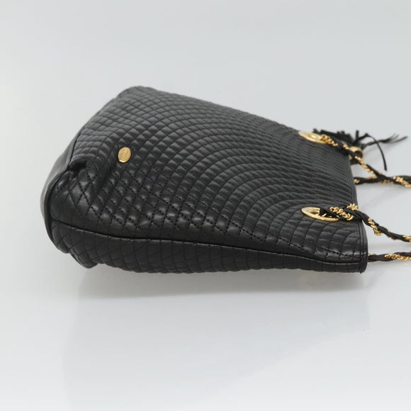BALLY Quilted Chain Shoulder Bag Leather Black Gold Auth bs23339