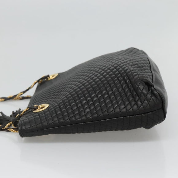 BALLY Quilted Chain Shoulder Bag Leather Black Gold Auth bs23339