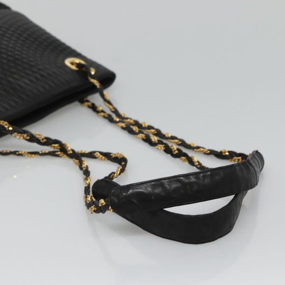 BALLY Quilted Chain Shoulder Bag Leather Black Gold Auth bs23339