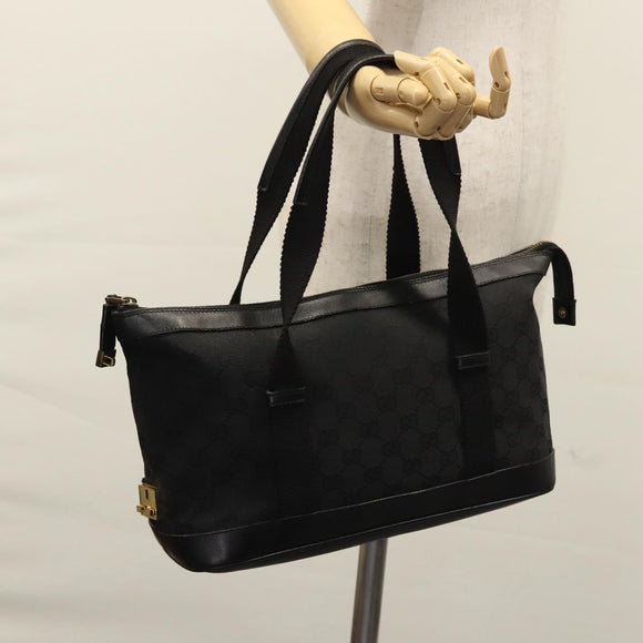 GUCCI GG Canvas Hand Bag Black Gold 92734 Auth bs23345