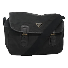 PRADA Shoulder Bag Nylon Black Silver Auth bs23348