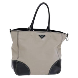 PRADA Tote Bag Canvas Beige Auth bs23380