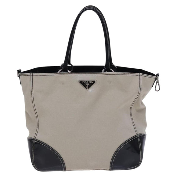PRADA Tote Bag Canvas Beige Auth bs23380
