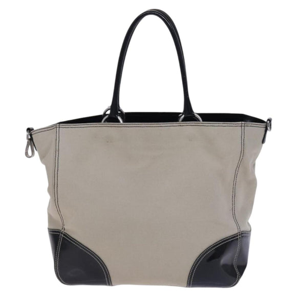 PRADA Tote Bag Canvas Beige Auth bs23380