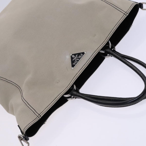 PRADA Tote Bag Canvas Beige Auth bs23380