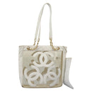 CHANEL Triple Coco Chain Tote Bag Vinyl Leather White Gold CC Auth bs23423-1