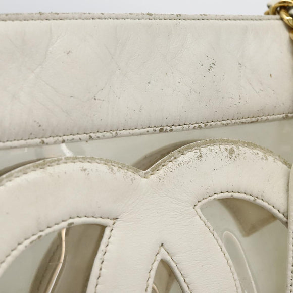 CHANEL Triple Coco Chain Tote Bag Vinyl Leather White Gold CC Auth bs23423
