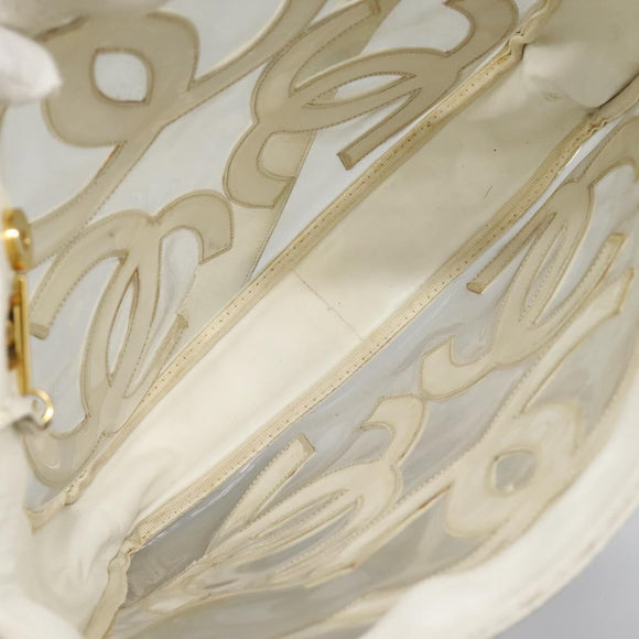 CHANEL Triple Coco Chain Tote Bag Vinyl Leather White Gold CC Auth bs23423