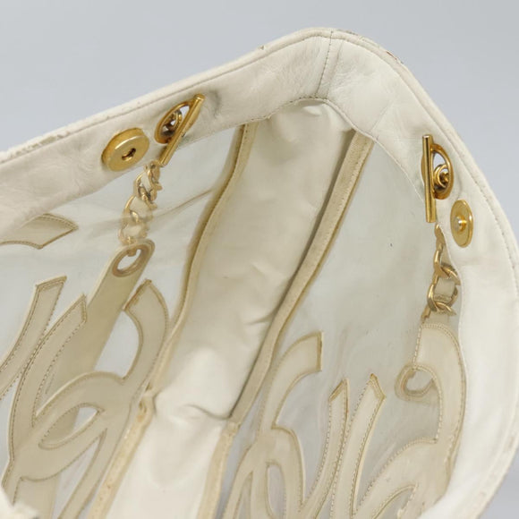 CHANEL Triple Coco Chain Tote Bag Vinyl Leather White Gold CC Auth bs23423