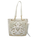 CHANEL Triple Coco Chain Tote Bag Vinyl Leather White Gold CC Auth bs23423-13