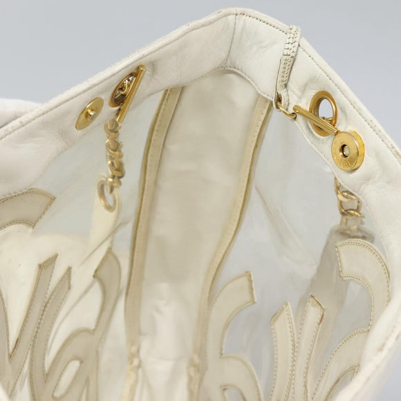 CHANEL Triple Coco Chain Tote Bag Vinyl Leather White Gold CC Auth bs23423