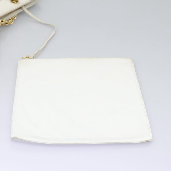 CHANEL Triple Coco Chain Tote Bag Vinyl Leather White Gold CC Auth bs23423