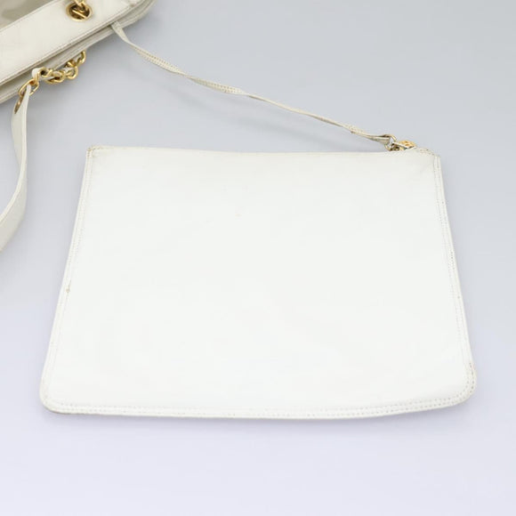 CHANEL Triple Coco Chain Tote Bag Vinyl Leather White Gold CC Auth bs23423