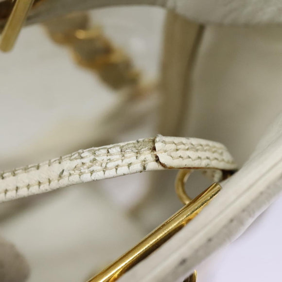 CHANEL Triple Coco Chain Tote Bag Vinyl Leather White Gold CC Auth bs23423