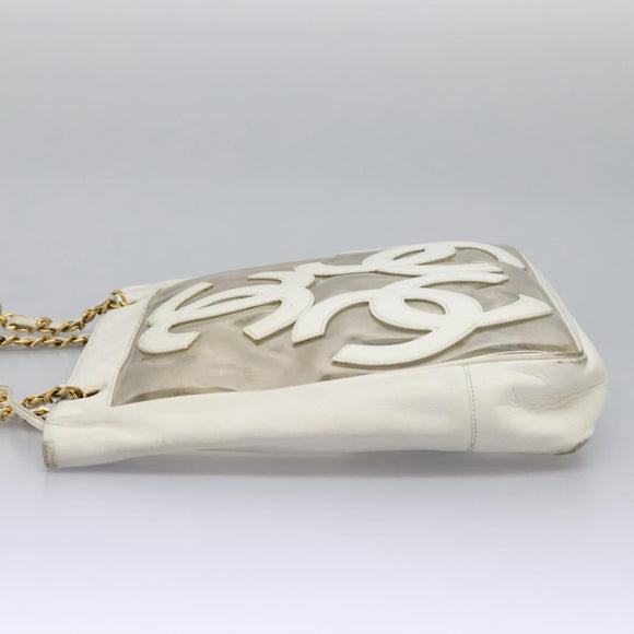 CHANEL Triple Coco Chain Tote Bag Vinyl Leather White Gold CC Auth bs23423