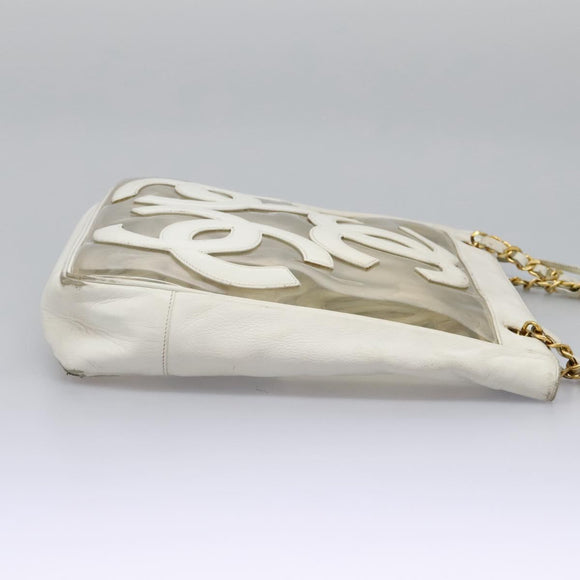 CHANEL Triple Coco Chain Tote Bag Vinyl Leather White Gold CC Auth bs23423