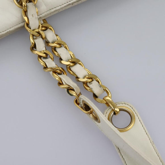 CHANEL Triple Coco Chain Tote Bag Vinyl Leather White Gold CC Auth bs23423