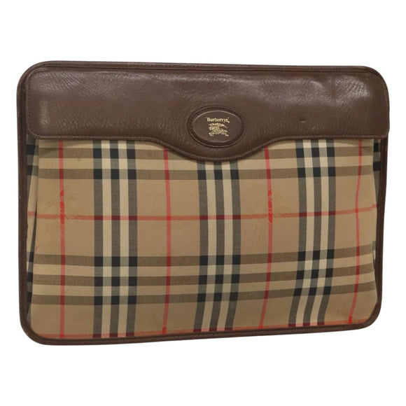 Burberrys Nova Check Clutch Bag Canvas Beige Brown Auth bs23424