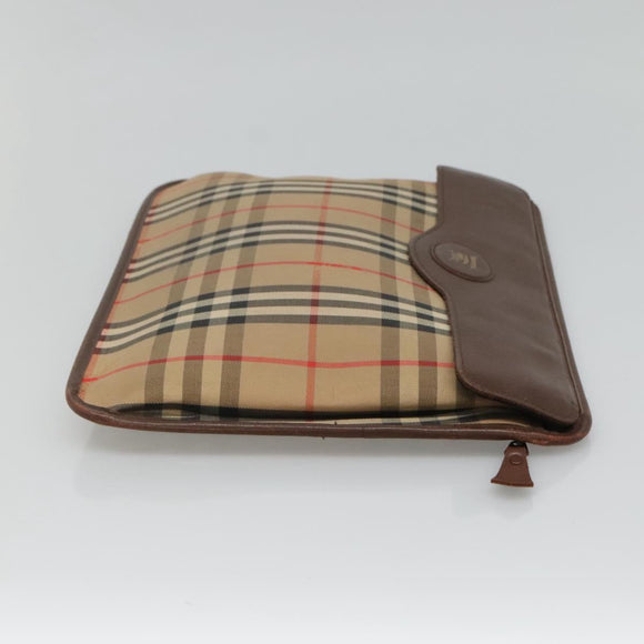 Burberrys Nova Check Clutch Bag Canvas Beige Brown Auth bs23424