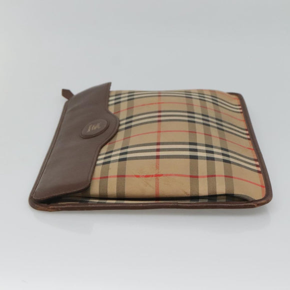 Burberrys Nova Check Clutch Bag Canvas Beige Brown Auth bs23424
