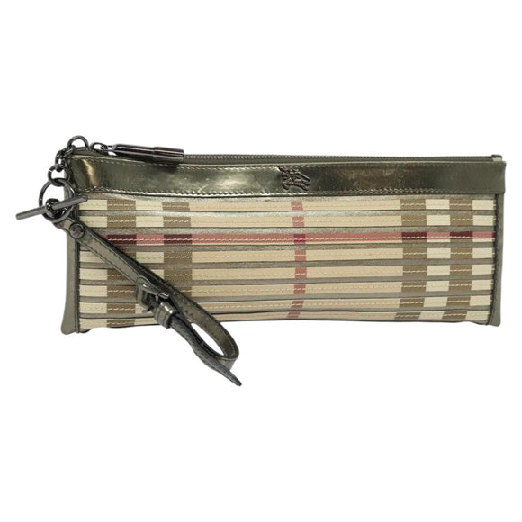 BURBERRY Nova Check Clutch Bag PVC Beige Gold Auth bs23425