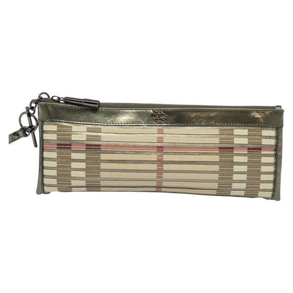 BURBERRY Nova Check Clutch Bag PVC Beige Gold Auth bs23425