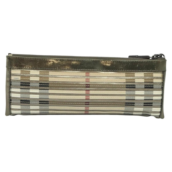 BURBERRY Nova Check Clutch Bag PVC Beige Gold Auth bs23425