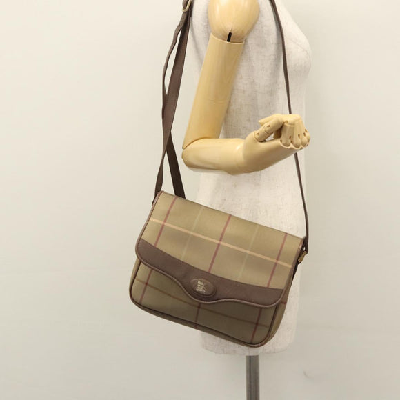 Burberrys Nova Check Shoulder Bag Canvas Beige Gold Auth bs23438