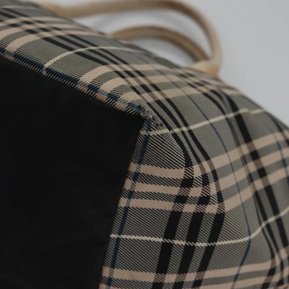 BURBERRY Nova Check Blue Label Tote Bag Nylon Beige Silver Auth bs23441