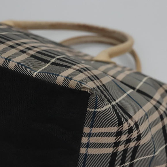 BURBERRY Nova Check Blue Label Tote Bag Nylon Beige Silver Auth bs23441