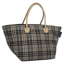 BURBERRY Nova Check Blue Label Tote Bag Nylon Beige Silver Auth bs23441-1