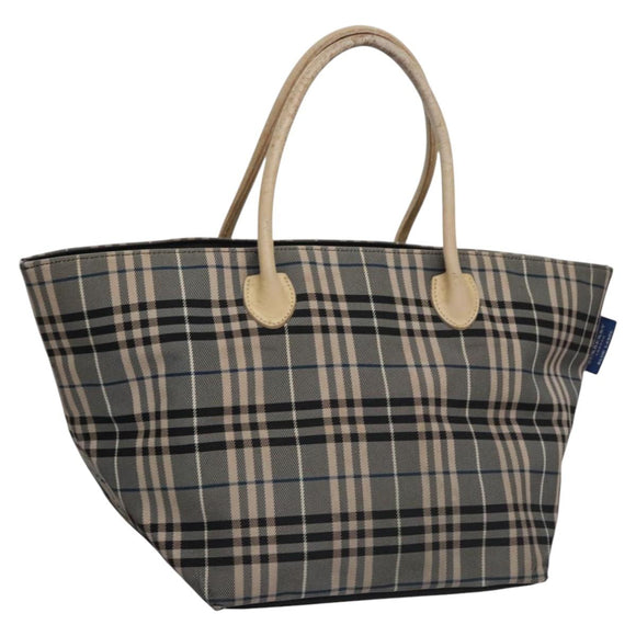 BURBERRY Nova Check Blue Label Tote Bag Nylon Beige Silver Auth bs23441