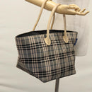 BURBERRY Nova Check Blue Label Tote Bag Nylon Beige Silver Auth bs23441-22