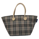 BURBERRY Nova Check Blue Label Tote Bag Nylon Beige Silver Auth bs23441-13