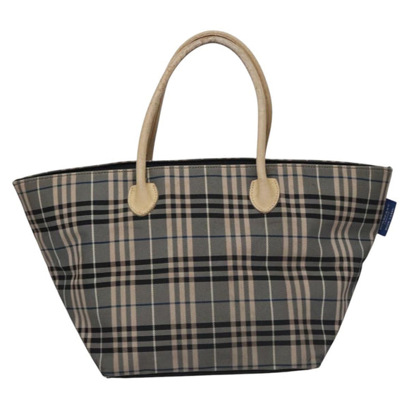 BURBERRY Nova Check Blue Label Tote Bag Nylon Beige Silver Auth bs23441