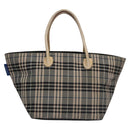 BURBERRY Nova Check Blue Label Tote Bag Nylon Beige Silver Auth bs23441-2