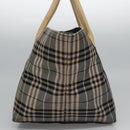 BURBERRY Nova Check Blue Label Tote Bag Nylon Beige Silver Auth bs23441-4