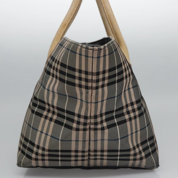 BURBERRY Nova Check Blue Label Tote Bag Nylon Beige Silver Auth bs23441