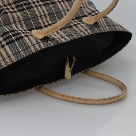 BURBERRY Nova Check Blue Label Tote Bag Nylon Beige Silver Auth bs23441